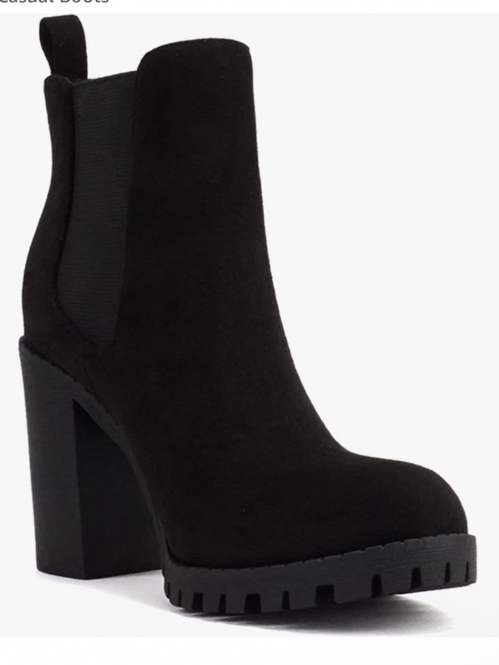 Ankle Boot w/Lug Sole Elastic Gore and Chunky Heel